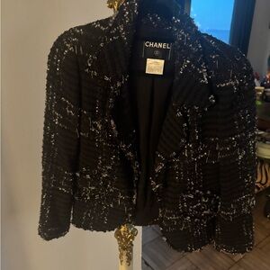 CHANEL Elegant Black and White Textured Blazer